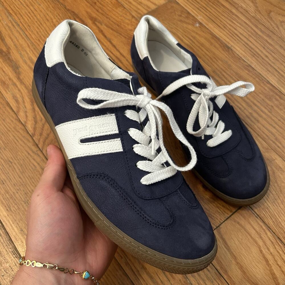 Paul Green Blue Nubuck Leather Trainers Gum Sole Low Top Sneakers Size 6.5